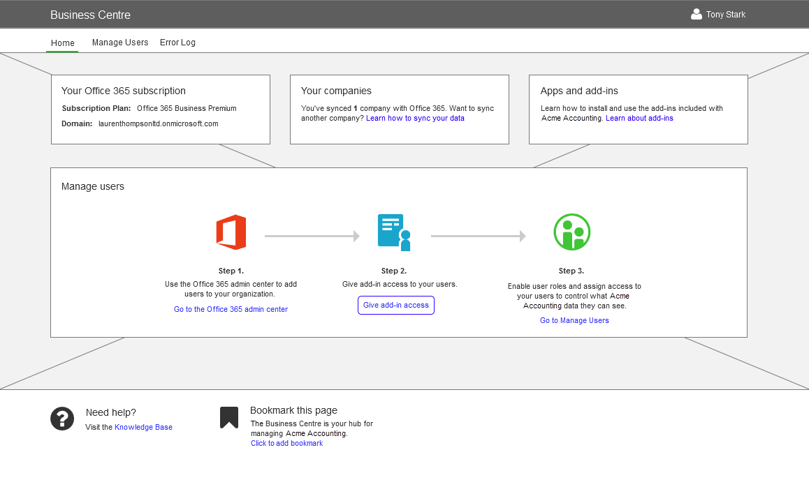 Business Center Home tab
