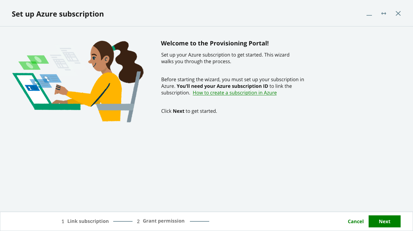 Subscription setup wizard welcome page