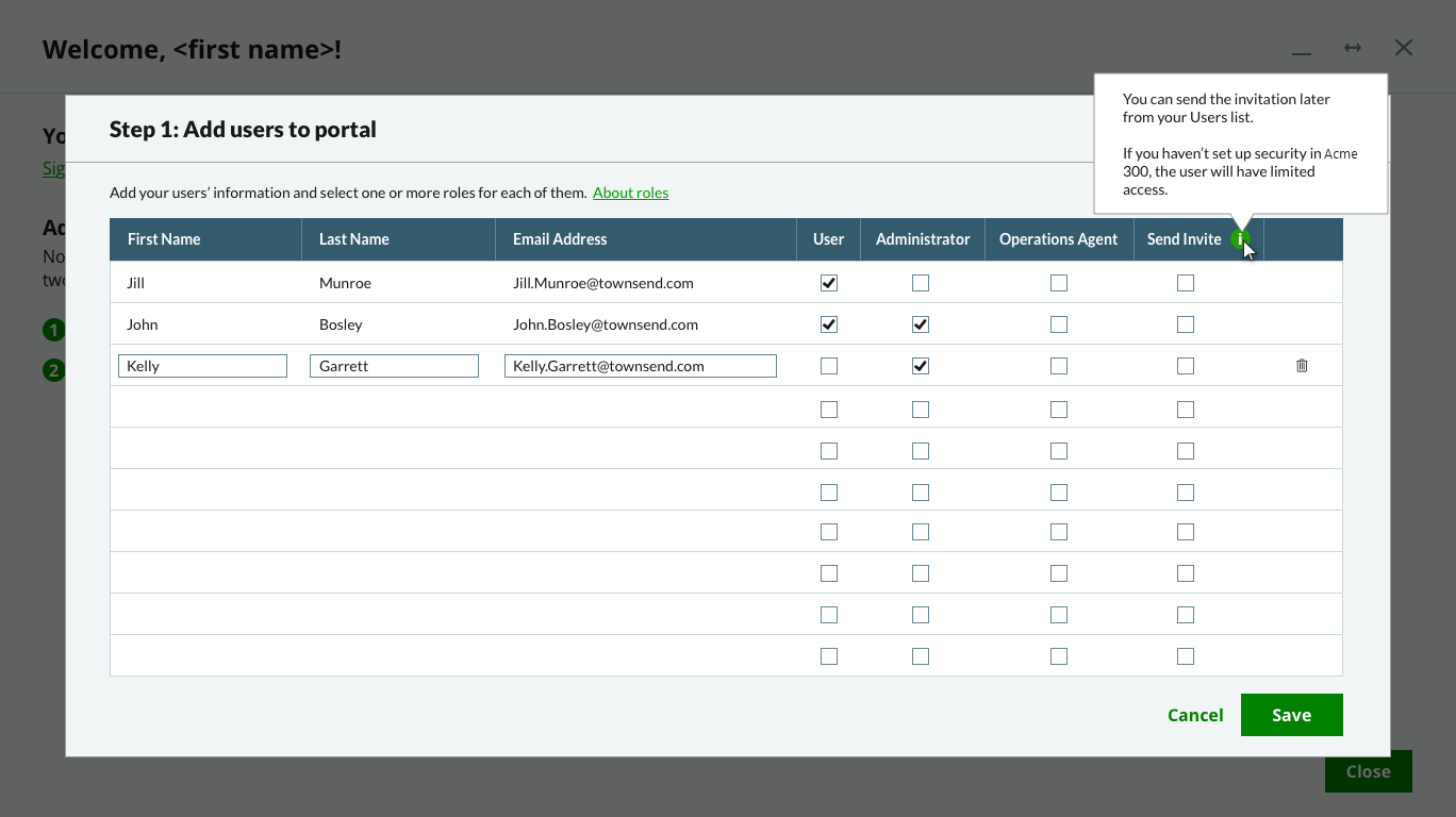 Add users wizard add users to portal page